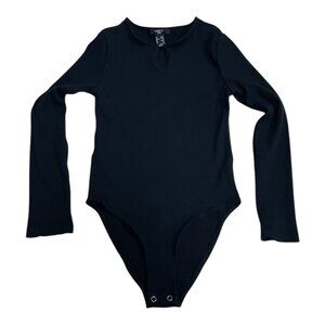 Forever 21 Kids Black Ribbed Long Sleeve Bodysuit Snaps Size 11/12